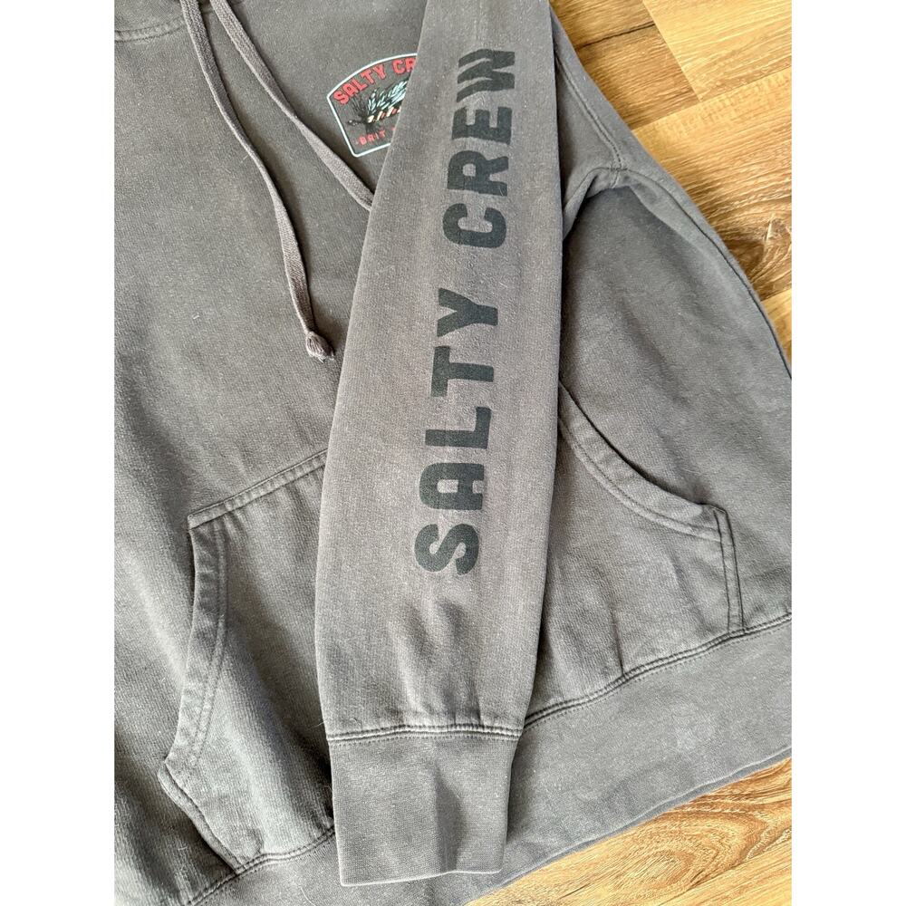 Salty Crew Hoodie Mens Medium M Grey Pullover Sweatshirt Outdoor Fishing - Picture 7 of 11